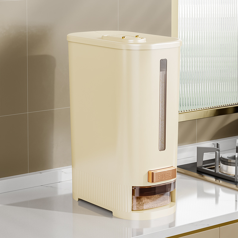 Cubo de arroz medido a presión para el hogar Cubo de almacenamiento de cocina con grietas Cubo visual de granos diversos Cubo de almacenamiento de arroz sellado de gran capacidad