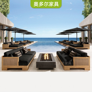 Teak Outdoor Sofa Courtyard Sun Protection Waterproof Rattan Chair Rattan Leisure Balcony Solid Wood Single Coffee Table Nordic Furniture