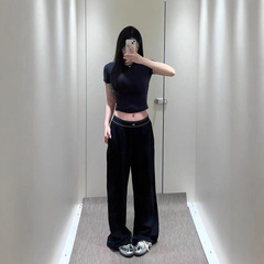 2025春秋新款alo同款高腰阔腿裤休闲裤女简约显廋宽松阔腿休闲裤