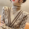 High necked pullover with retro western-style bottom knit sweater， winter thickened