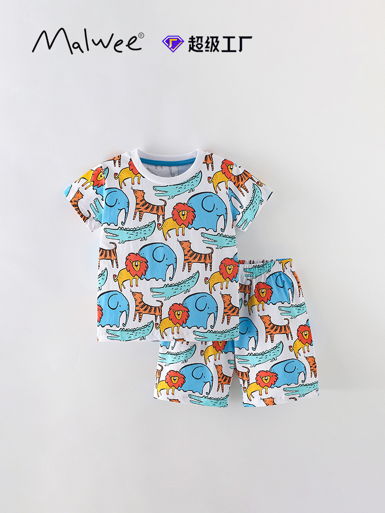 Malwee transfronterizo niño set de manga corta verano nuevo estilo europeo y americano de cuello redondo camiseta de niños de mediano tamaño casual dos piezas set