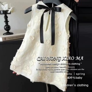 新中式童装2025新款女童连衣裙夏款儿童洋气蝴蝶结重工绣花公主裙