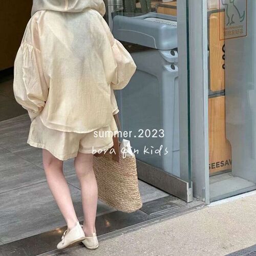 Girl's Design-Sense Sunscreen 3-Piece Set  Summer New Arrival, Including Men's Collared Shirt, Outerwear, Backless Tank Top, and Short Pants, Solid Color, Ultra-Thin, Trendy