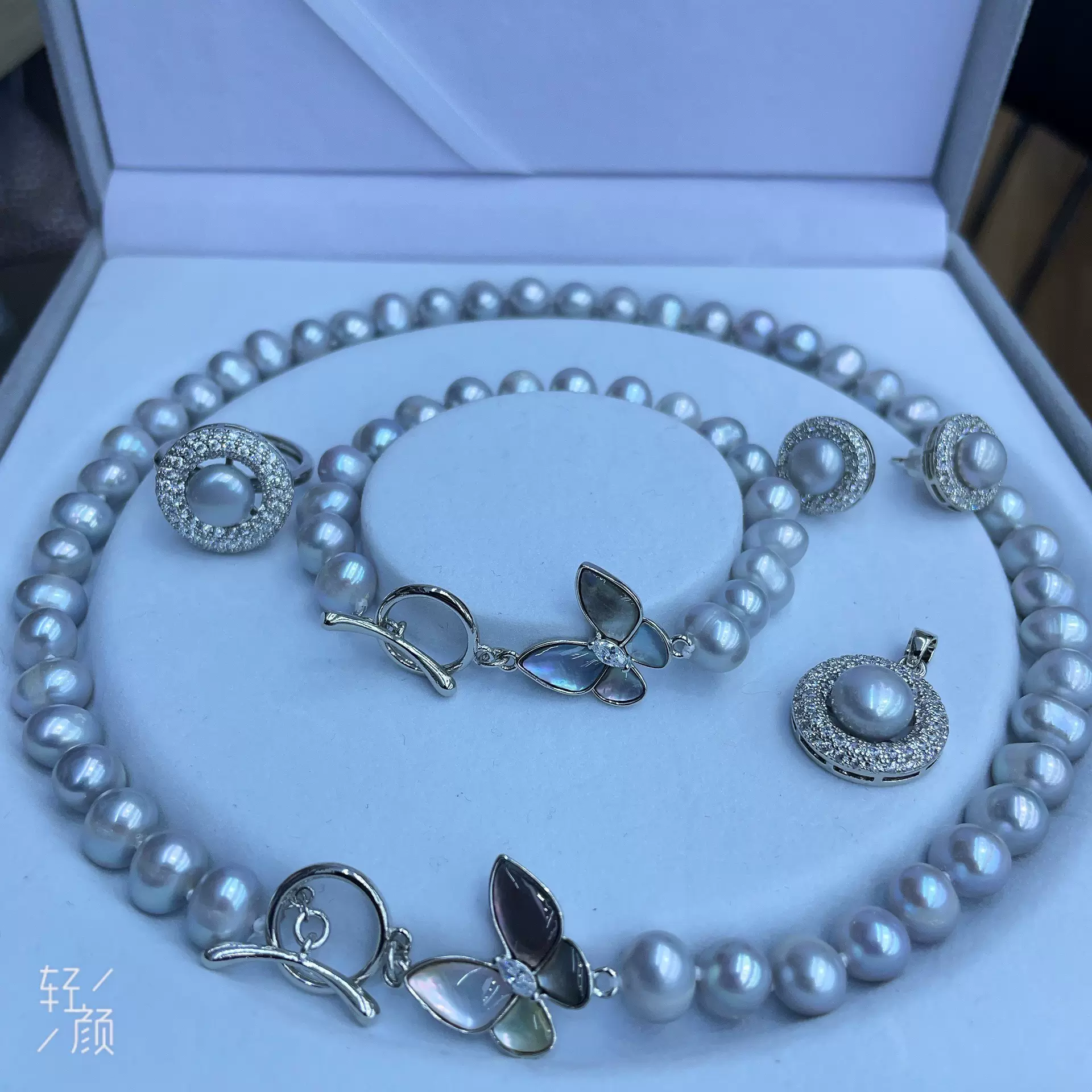 三八妇女节新款天然淡水珍珠项链灰色珍珠套装多款可选