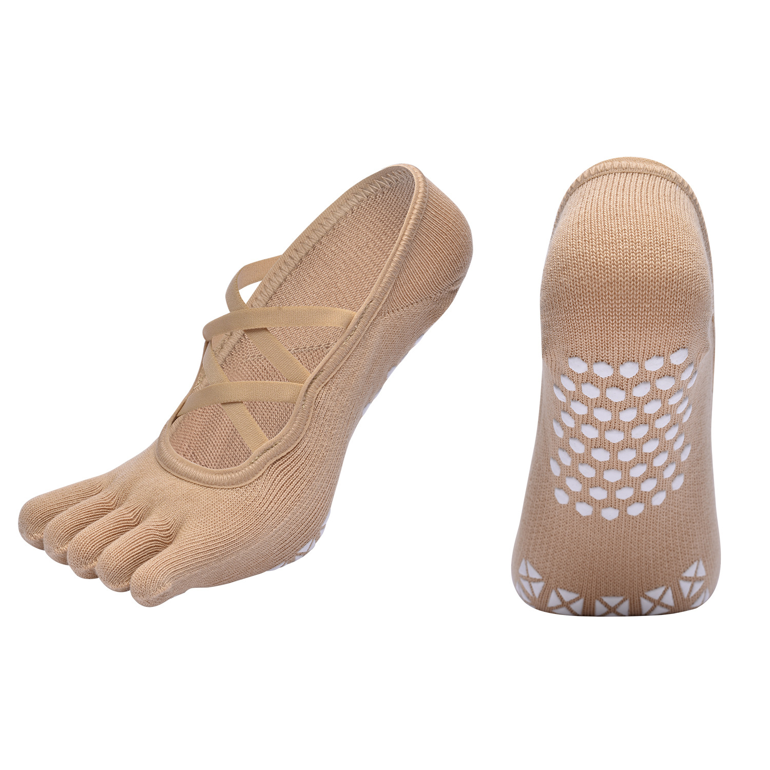 [Serie de colores de Dunhuang] Calcetines de yoga de cinco dedos con ribetas de espiga de correas cruzadas dobles