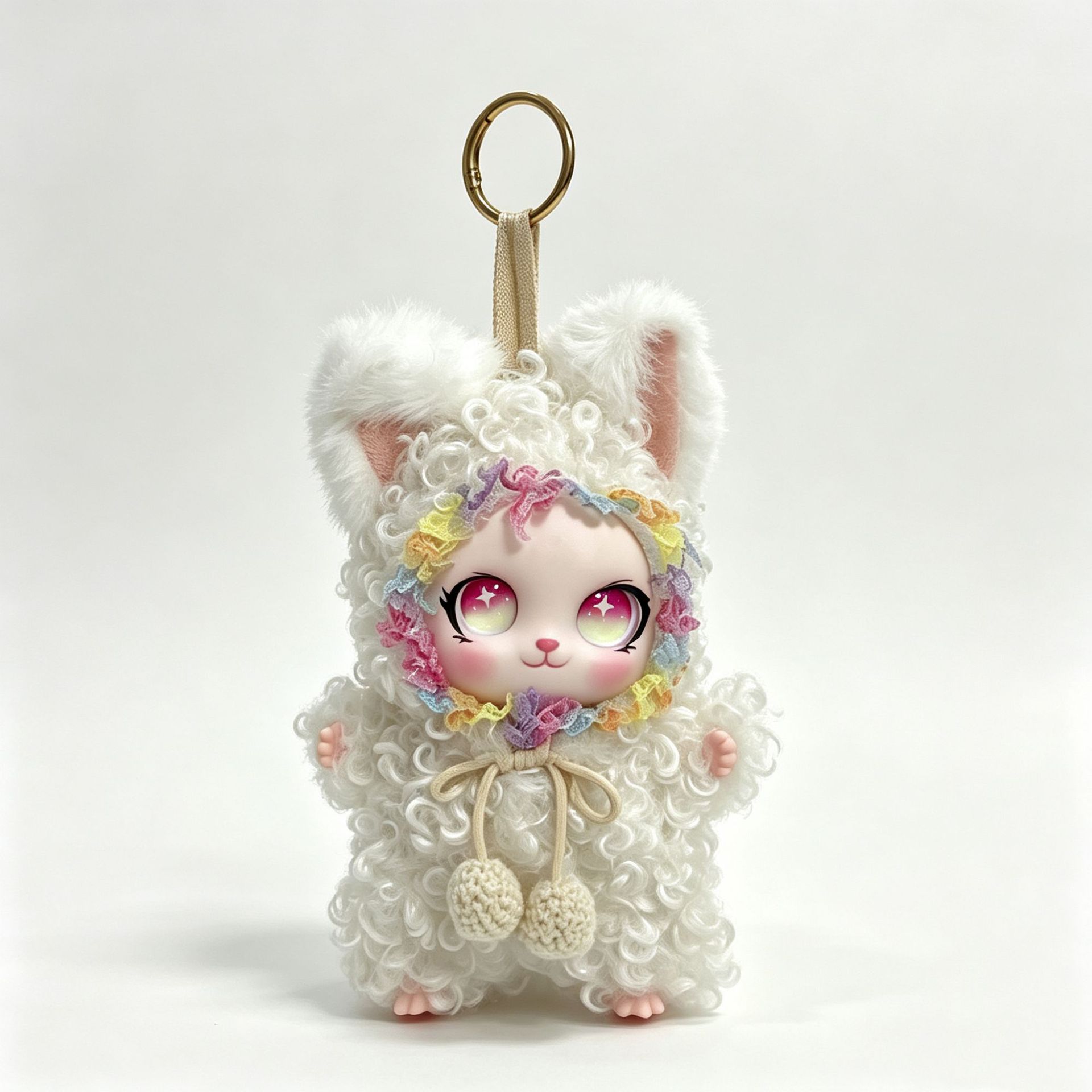 Cute Curly Hair Plush Doll Pendant, Adorable Cartoon Bunny Doll, Car Keychain Ornament, Versatile Accessory for Women