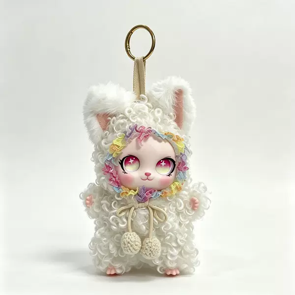 Cute Curly Hair Plush Doll Pendant, Adorable Cartoon Bunny Doll, Car Keychain Ornament, Versatile Accessory for Women