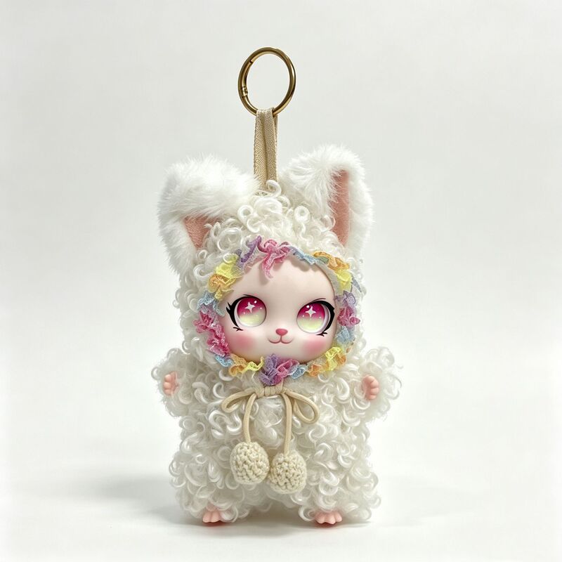 Cute Curly Hair Plush Doll Pendant, Adorable Cartoon Bunny Doll, Car Keychain Ornament, Versatile Accessory for Women
