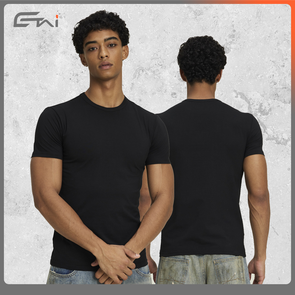 ETAI Hombre| Nuevo estilo de moda transfronterizo hombre cuello redondo delgado de manga corta estilo de estilo masculino de alta calidad pesada camiseta de color sólido