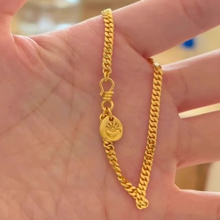 New Gold Ingot Pendant Bracelet Fashion Simple Xiaohongshu Gold Couple Bracelet Cuban Chain Bracelet Wholesale