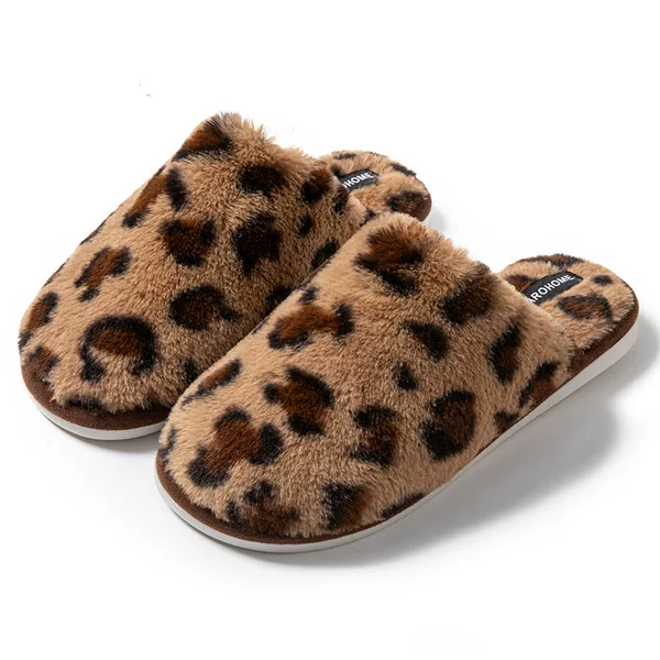 Leopard Print Slippers, Floor Slippers, Warm Cotton Slippers, Cross-Border Home Slippers, Thickened Tpr New Cotton Slippers, Cotton Shoes