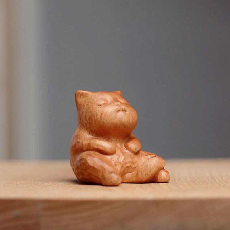 可爱小猫送女友童趣猫系列檀木简约实木雕刻手把生日礼物猫咪摆件|undefined
