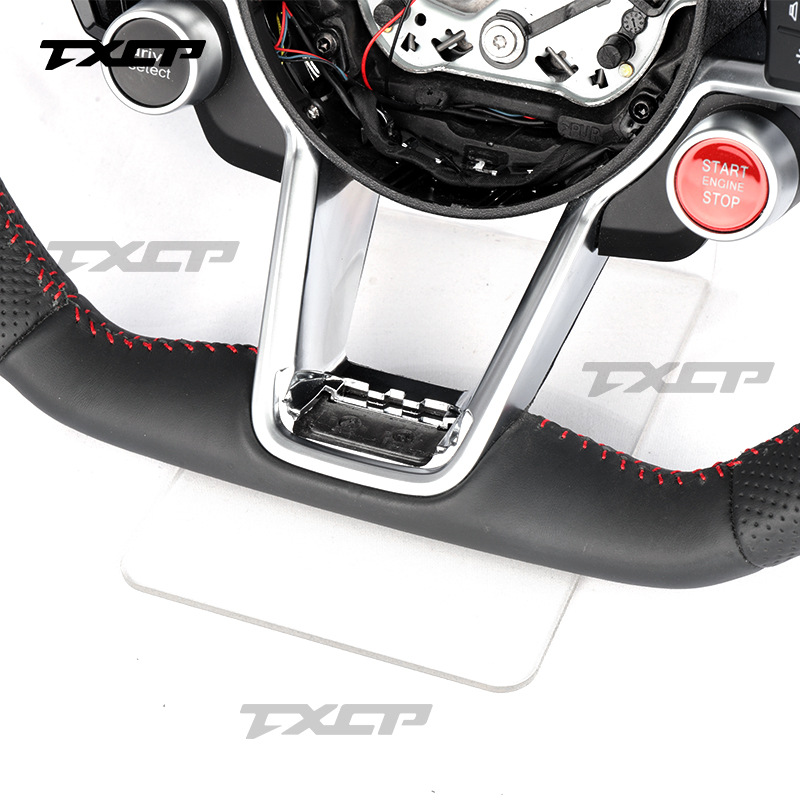 Suitable for Audi A3A4A5A6A7A8Q5Q7 modified R8 genuine leather flat-bottom steering wheel with one-touch start valve assembly