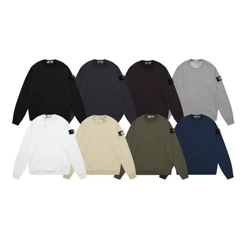 Cross-Border Classic Shitou Ishima Sweatshirt Pure Color Round Neck Micro-Badge Long-Sleeved Men and Women Same Style Island Couple Correct Version