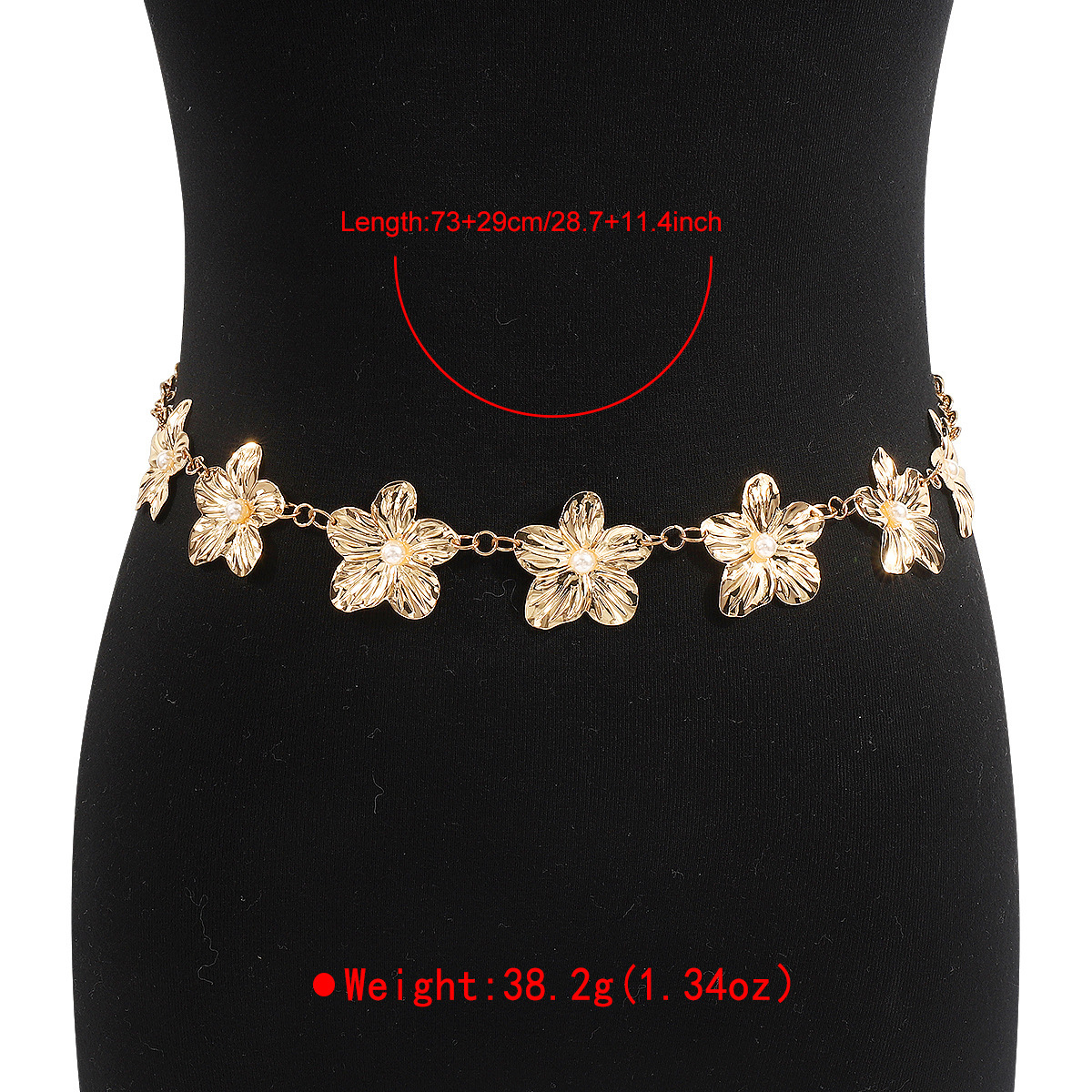 Tailleketting/bodychain met Europees en Amerikaans grensoverschrijdend bloemendesign en parels, geschikt voor dames, te combineren met jurken, metalen bodychain-stijl_voghion.com