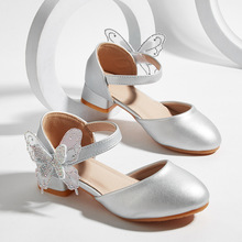 2025女童高跟鞋公主演出鞋水钻花头儿童单鞋可爱洋气粗跟小公主