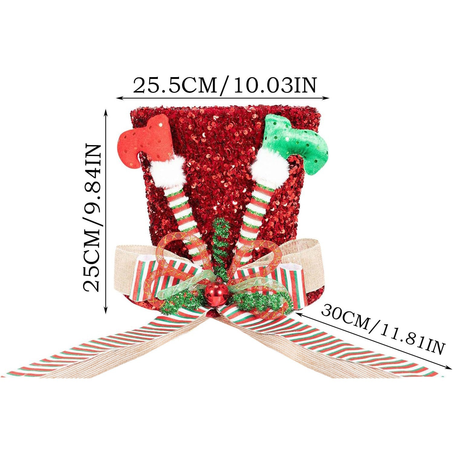 Sombrero de árbol de Navidad rojo verde sombrero de pierna elfo rayas arco sombrero de árbol esbellas decoración navideña
