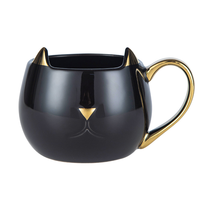 3D猫耳朵陶瓷马克杯欧式创意猫咪杯黑白猫咪情侣杯定制LOGO礼品杯