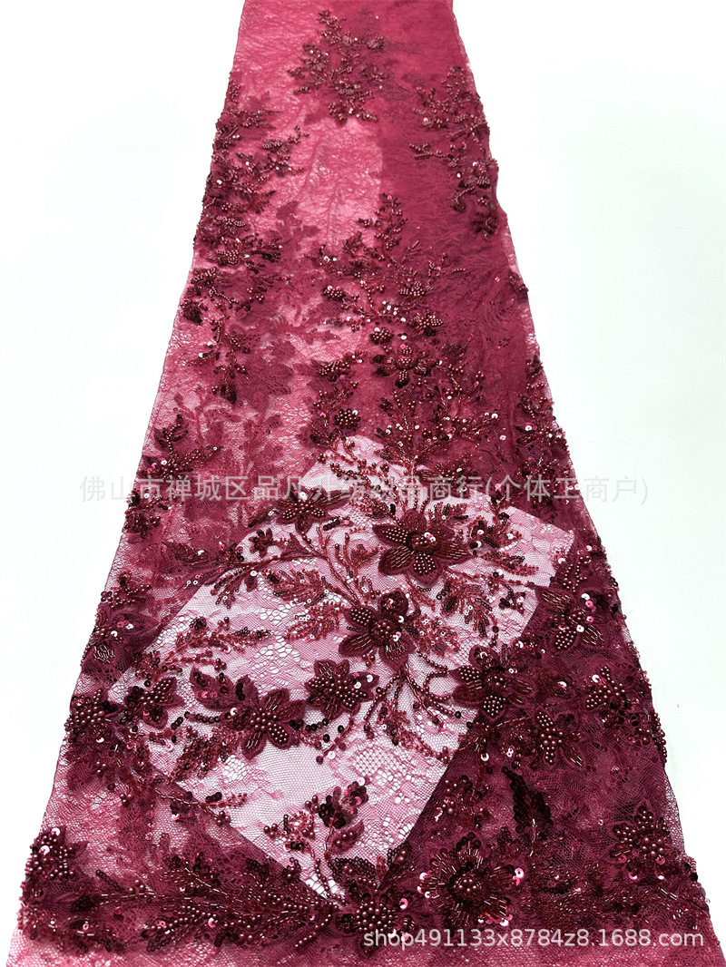 Fábrica directa venta al por mayor de alta calidad posicionamiento tubo de perlas tela de encaje vestido de novia moda tela de moda
