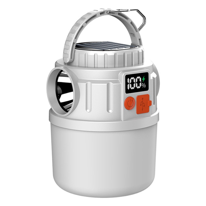 Doble fuente de luz de camping luz de emergencia al aire libre LED luz de camping solar pantalla eléctrica digital recargable camping luz de la parada