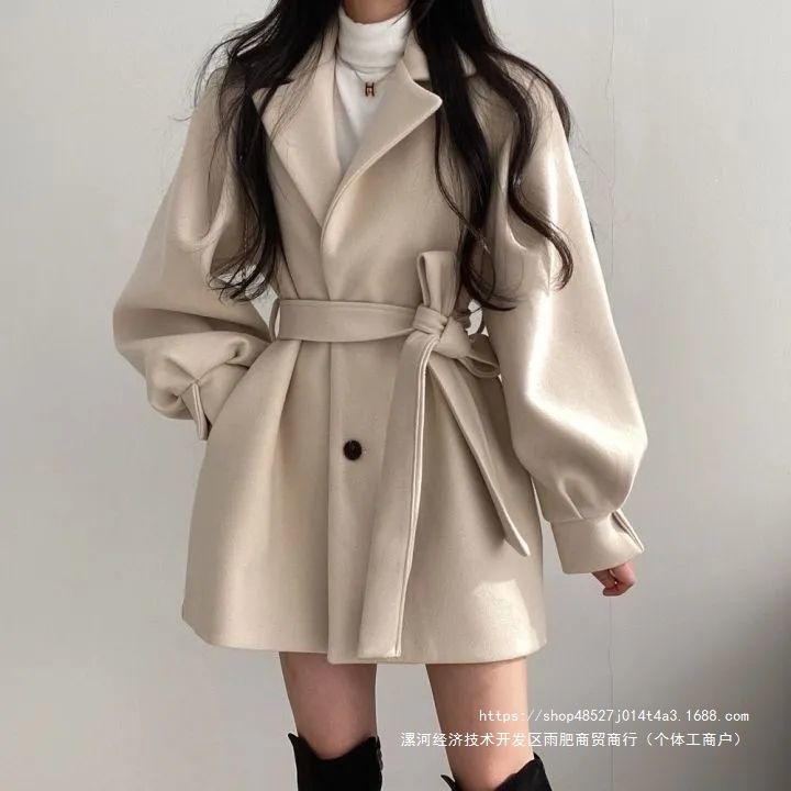 黑色收腰毛呢外套女小个子2026春秋高级感韩版小香风呢子大衣潮