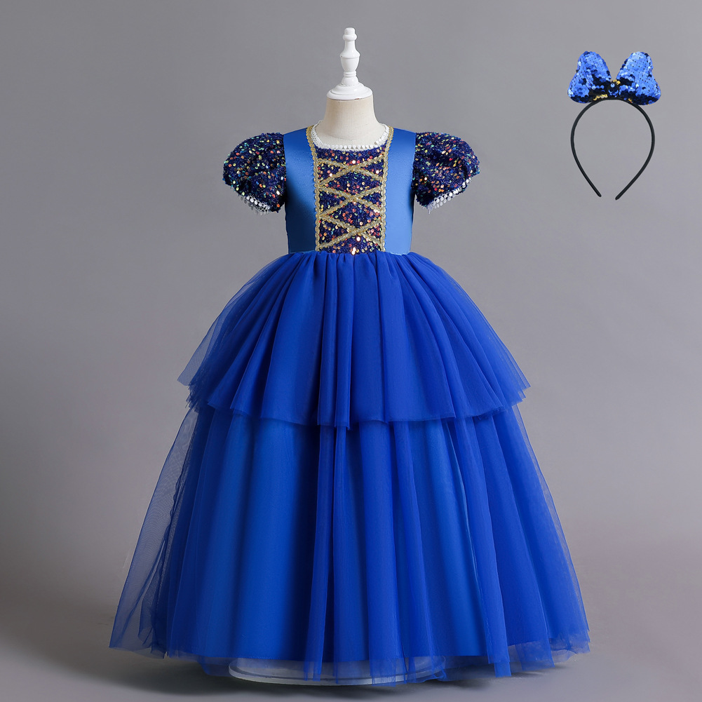 Vestido de princesa para niños traje de piano para niñas medio y grande para niños pettiskirt de malla manga soplo vestido de noche de navidad ropa para niños