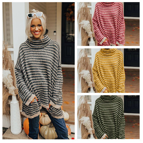 2025 New Autumn and Winter European and American Style Casual Fashion Loose Pullover Stripesd Long-Sleeved Bottoming Knitwear Knitwear