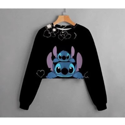 Navel Crewneck Sweatshirt Stiewell Short Crewneck 3D Sweatshirt Cartoon Spring and Autumn