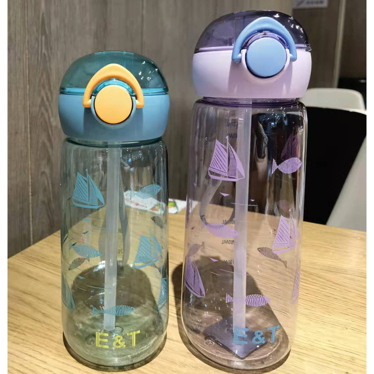 Mingtong nueva taza de plástico 580ml estudiante taza de agua portátil paja rebote cubierta espacio taza deportes al aire libre hervidor de agua