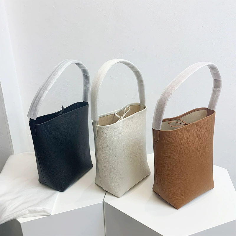 Сумка в стиле рюкзака с узором под личи, из мягкой натуральной кожи первого слоя, минималистичный стиль, большая вместимость, маленькая сумка-тоут, сумка-ведро.