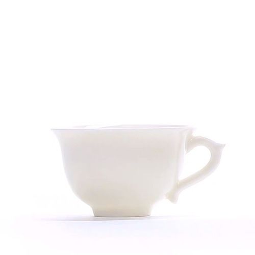 T9J5白瓷有耳小茶杯德化陶瓷功夫茶具家用单杯隔热不烫手带把手品