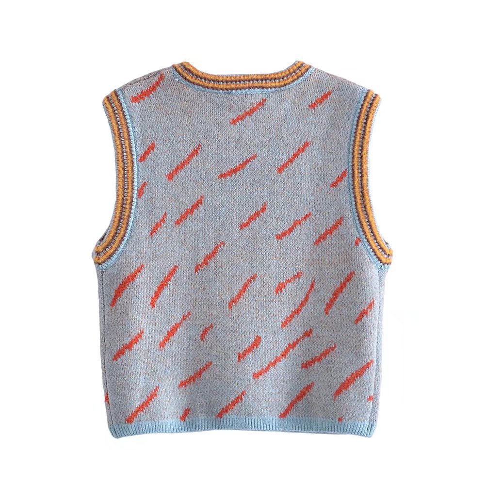 Animal Pattern Printed Knitted Vest NSXFL115232