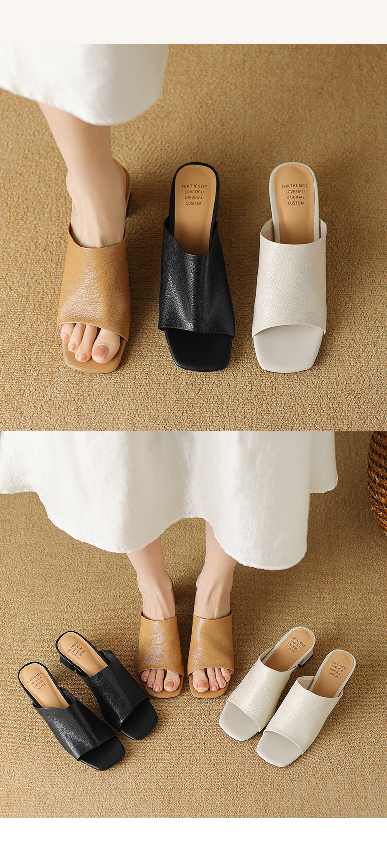 Sandal cao gót nữ hở mũi quai ngang da bò đục lỗ, gót 7 cm — Đen và cao 7 cm chi tiết 15