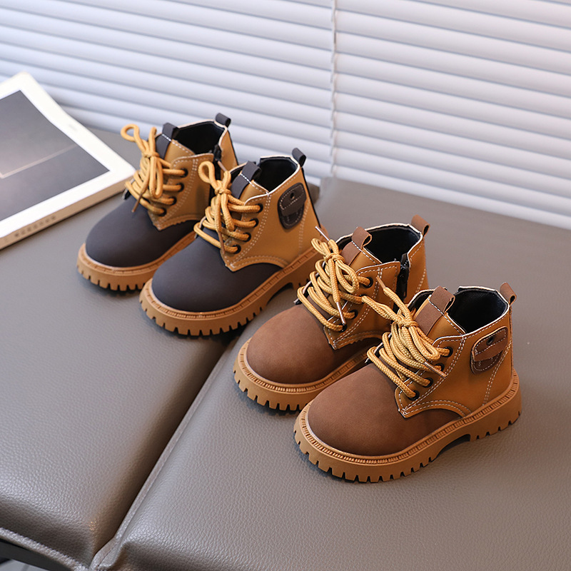 Autumn New Children's Fashion Patchwork Color British Ankle Boots Boys Side Zipper Fashion Martins Girls' Single Boots