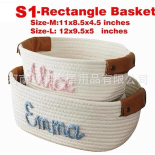 Source Manufacturer Etsy Hot Selling Stickable Name Cotton Rope Flower Pot Toy Leather Handle Storage Basket Gift Basket