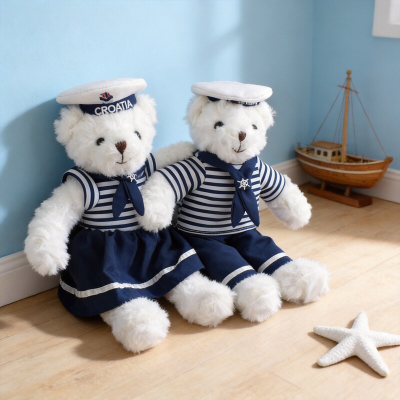 Retro polar bear plush doll, navy outfit, unisex, for children, girls, a cute doll, a gift, cross-border supply
