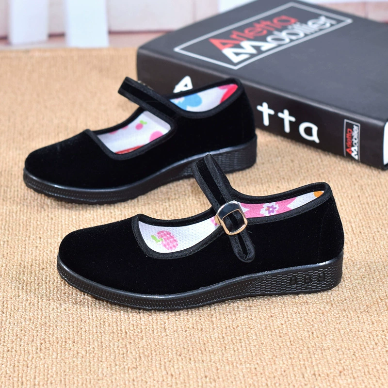 Маленькая черная этикетная обувь для девочек Старая пекинская обувь из ткани детская танцевальная обувь плоская обувь с черным квадратным ртом гимнастическая обувь