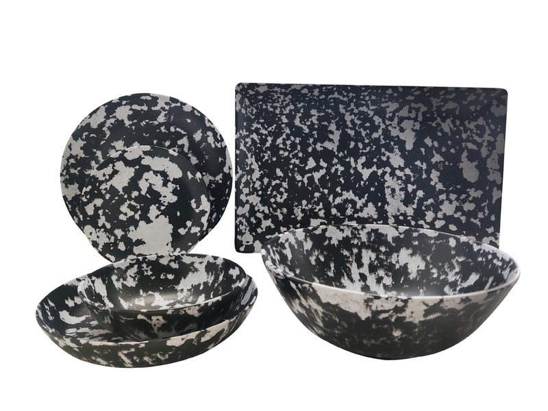 Black and White Marble Set Stone Melamine Tableware Set Customizable Marble Melamine 20-Piece Set