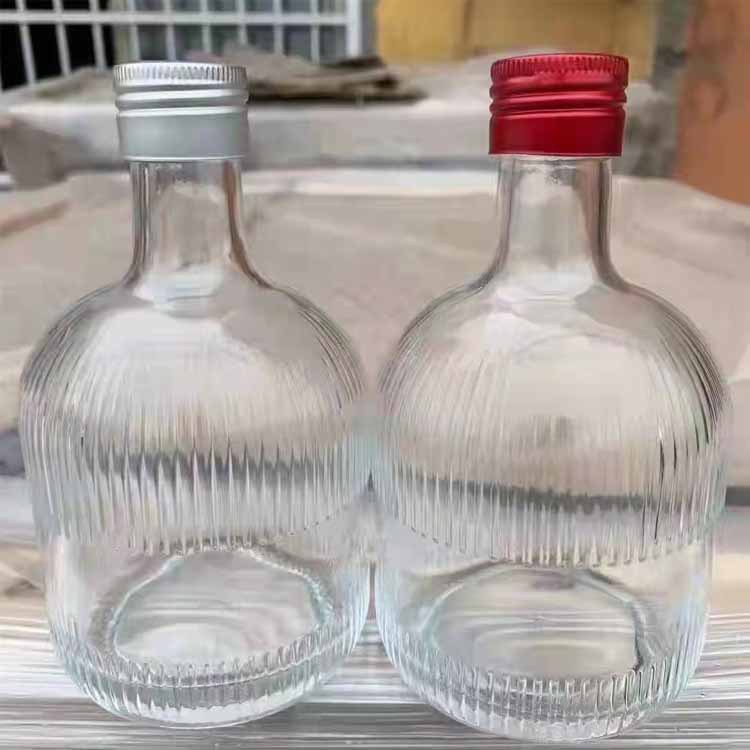 新款竖条纹375ml果酒冰酒瓶玻璃瓶奶茶咖啡瓶微醺甜酒瓶子饮料瓶