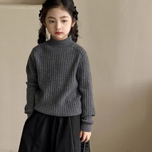 女童半高领毛衣2025新款儿童羊毛衫混纺刺绣洋气中大童针织打底衫