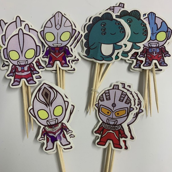 Tarjeta de palillo de dientes de papel grueso de doble cara-insertando Tarjeta de pastel de cumpleaños Decoración de Pastel de papel-insertando plug-in 24 piezas