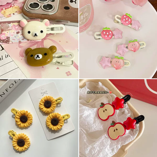 Cute Jelly Color Peach Strawberry Hairpin Side Bangs Clip Girly Heart Hairpin Ins Sweet Girl Duckbill Clip Headwear
