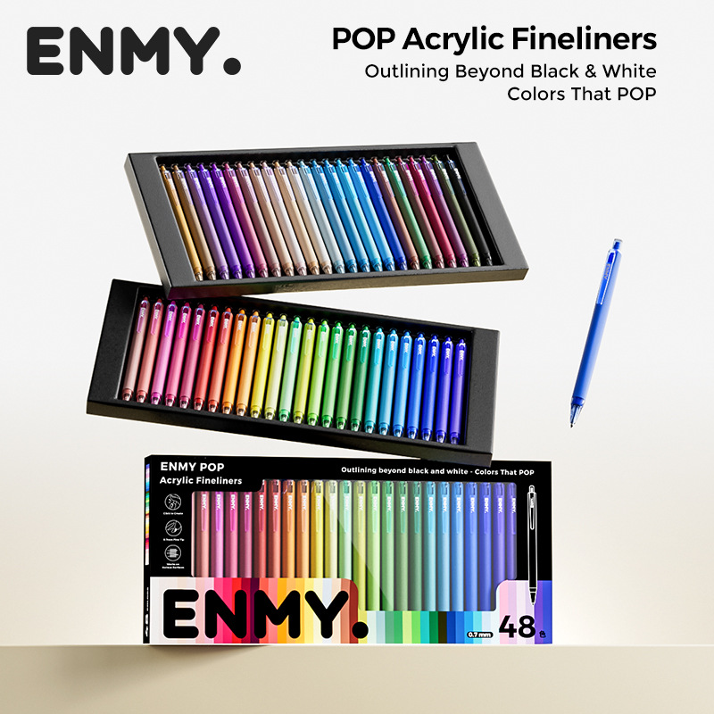 Exclusive Agent for Enmy Overseas English Set Rainbow Retractable Acrylic Outline Pens and Colorful Smooth Gel Pens