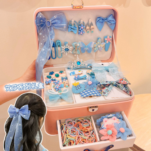 High-looking princess children's hair accessories set gift box girl headband rubber band baby birthday gift hairpin jewelry box
