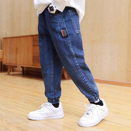 Children's Boys Washed Soft Jeans Spring Pants 2024 New Style Unisex Big Kids Fashion Spring Pants Trendy