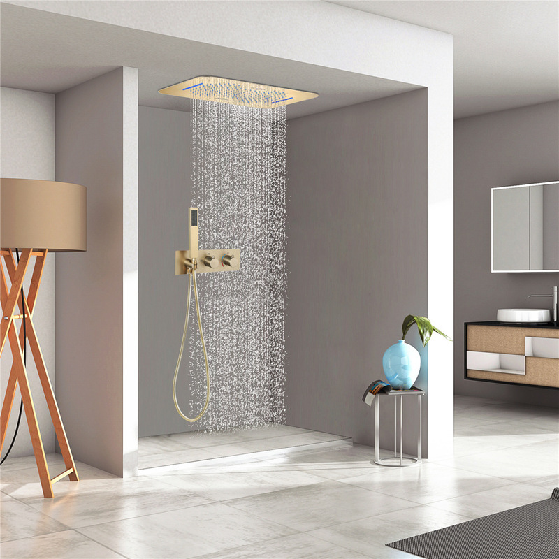 Confound top spray embedded 580*380 shower with music hotel LED waterfall rain hot and cold three function main body