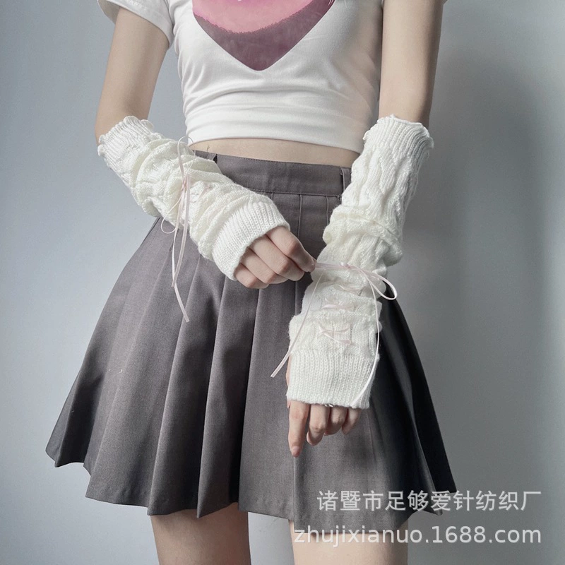 Xia Nuo Pure Dark Loli Wind Finger Sleeve Ribbon Tie Gloves Gloves Европейский и Американский стиль, Острый девчонес street cool girl 251