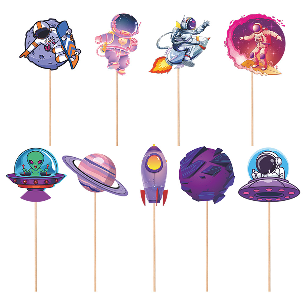 Nuevo espacio cielo estrellado tema fiesta de cumpleaños decoración traje cumpleaños tire bandera espiral colgante pastel tarjeta inserción