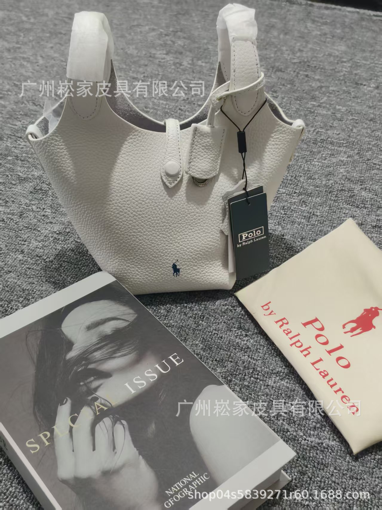 Polo Bucket Bag Lychee Grain Top Layer Cowhide Shoulder Crossbody Tote Bag For Women - Thumbnail 7