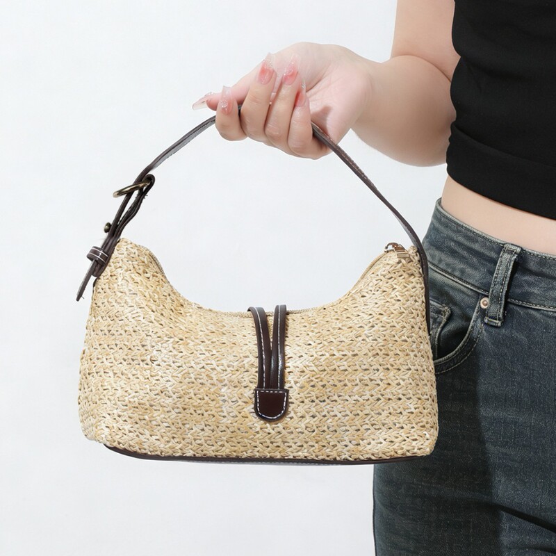 2026 New Cross-Border Model Za Same Style Versatile Solid Color Handbag Casual Beach Vacation Woven Straw Bag